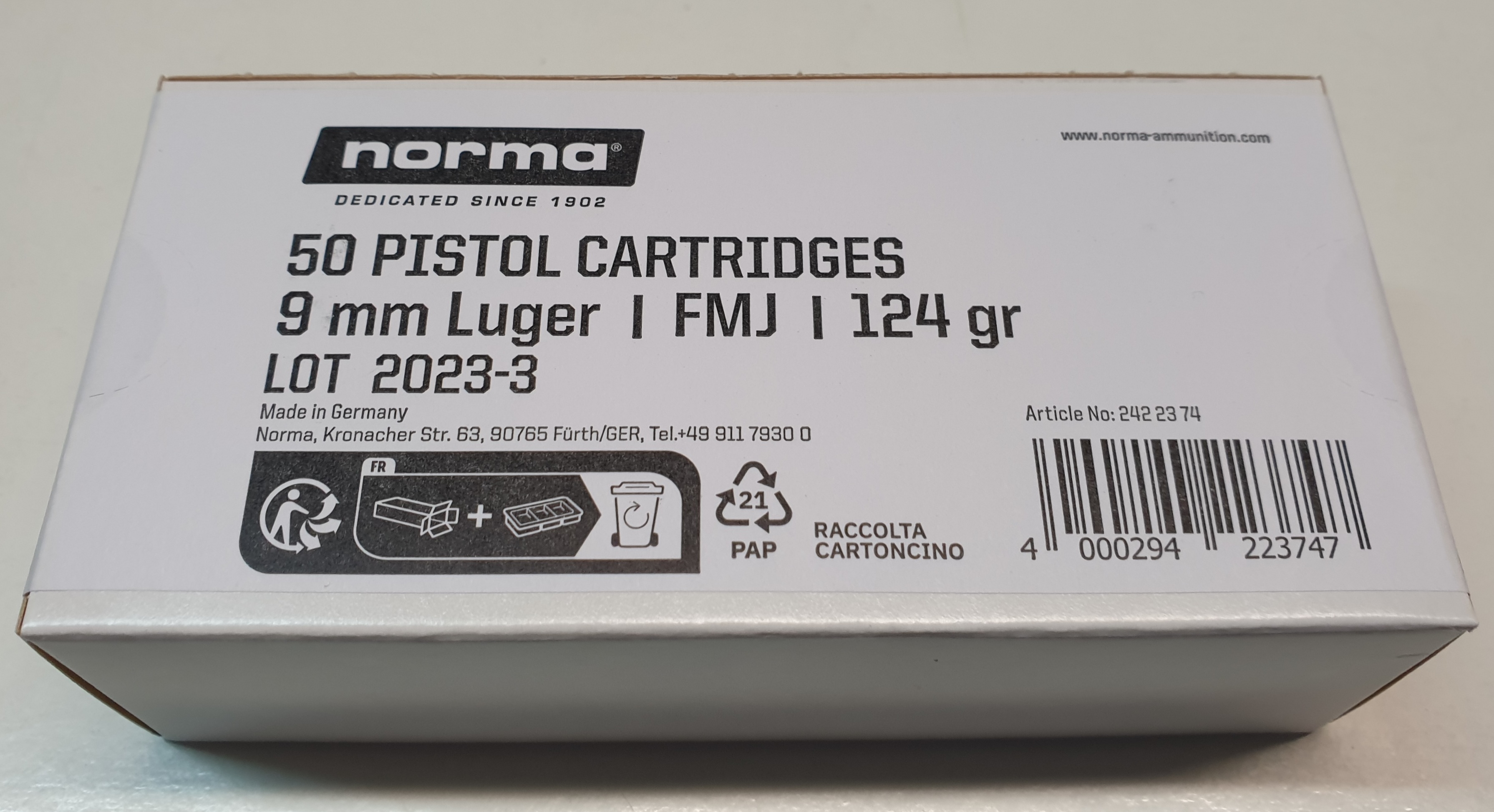 Norma 9 mm FMF 124 gr. 1000 Stück Norma 9 mm FMF 124 gr. 1000 Stück