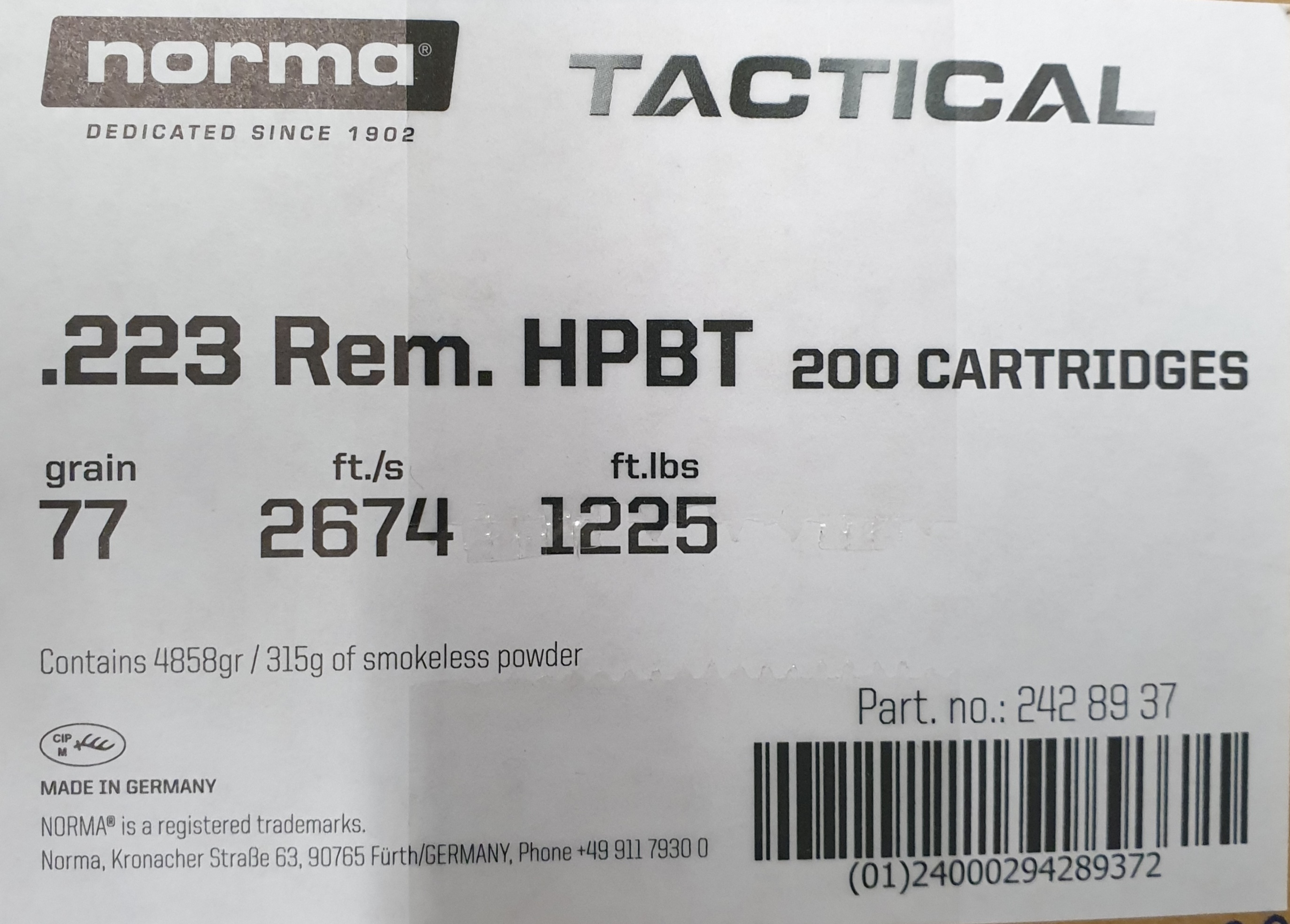 Norma .223 REM HPBT 77 gr. VE 20 Stück Norma .223 REM HPBT 77 gr. VE 20 Stück